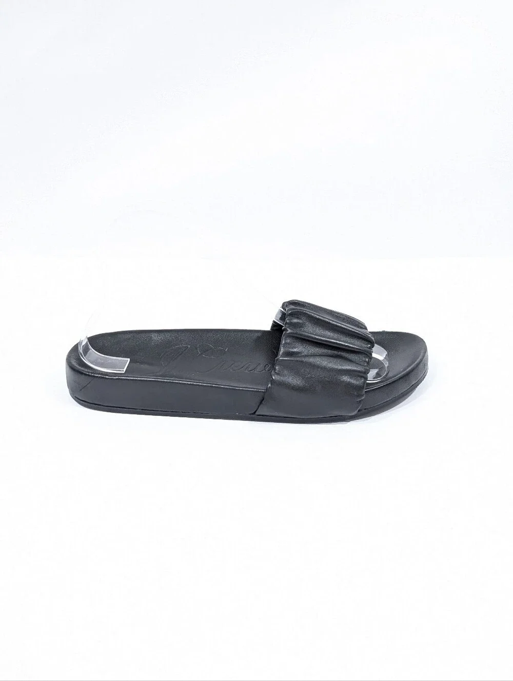 J Crew Pacific Black Leather Slides 7.5 Women Slip on Sandals scrunchie
